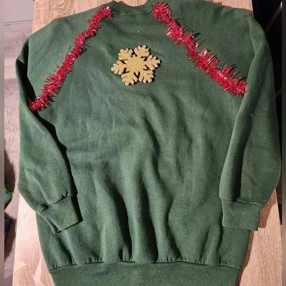 1 of a kind Custom Handmade Ugly Christmas Sweater Tinsel Bells Bows Women's XL - Picture 7 of 10